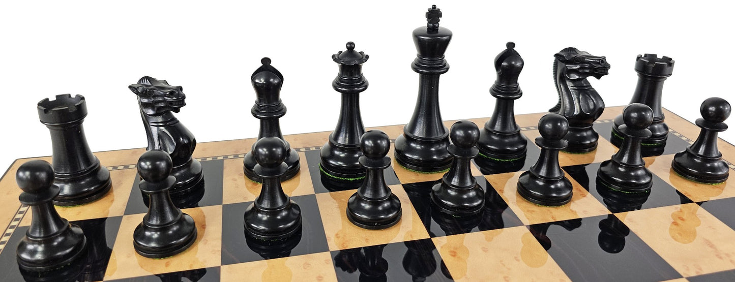 Black / Antiqued 3 3/4 Anderssen Staunton Wood Chess Set Walnut Color Storage Bd