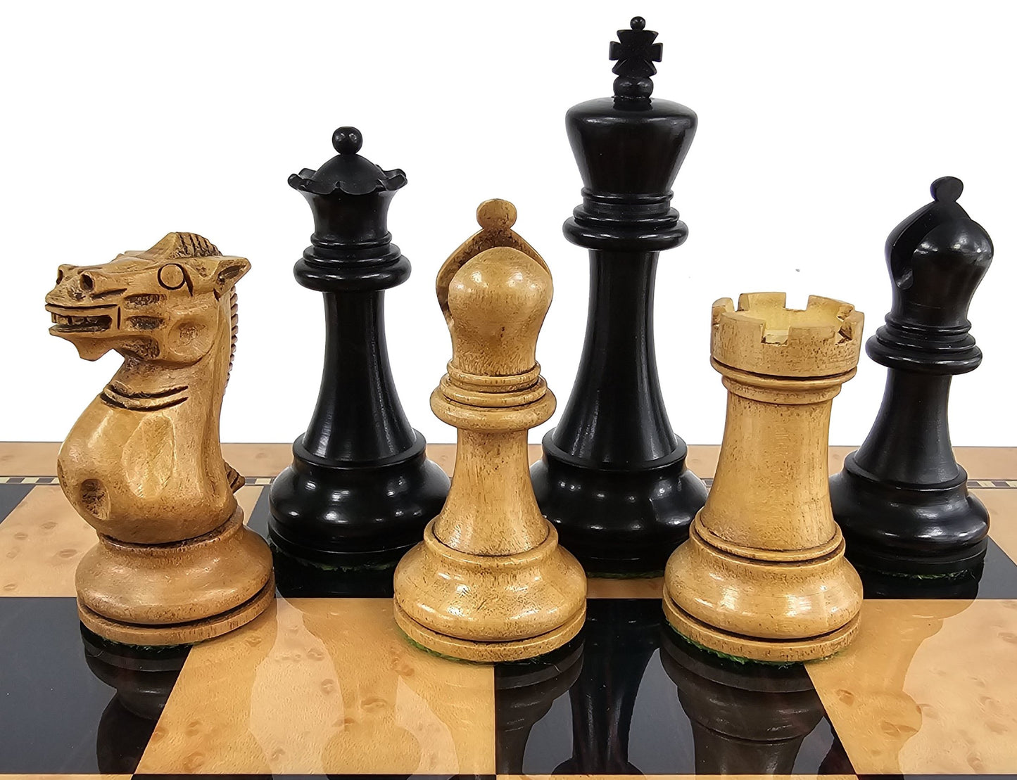 Black / Antiqued 3 3/4 Anderssen Staunton Wood Chess Set Walnut Color Storage Bd