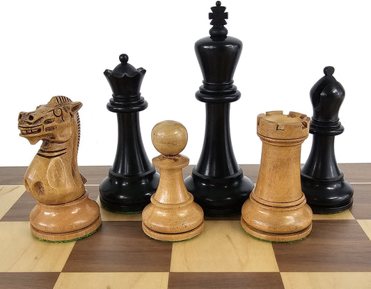 Black / Antiqued 4 5/8 King Anderssen Staunton Wood Large Chess Men Set NO Board