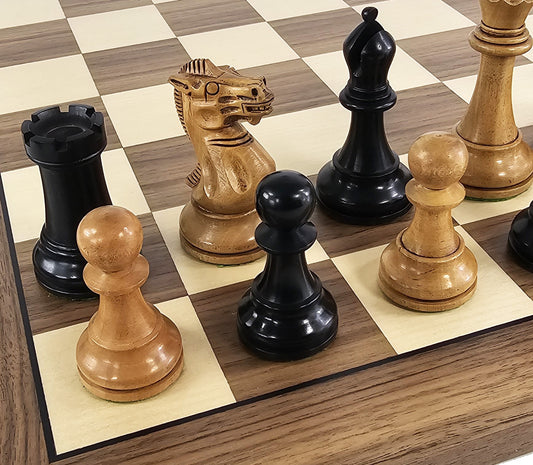 Large Black Antiqued 4 5/8 kg Anderssen Staunton Wood Chess Set 20" Walnut Board