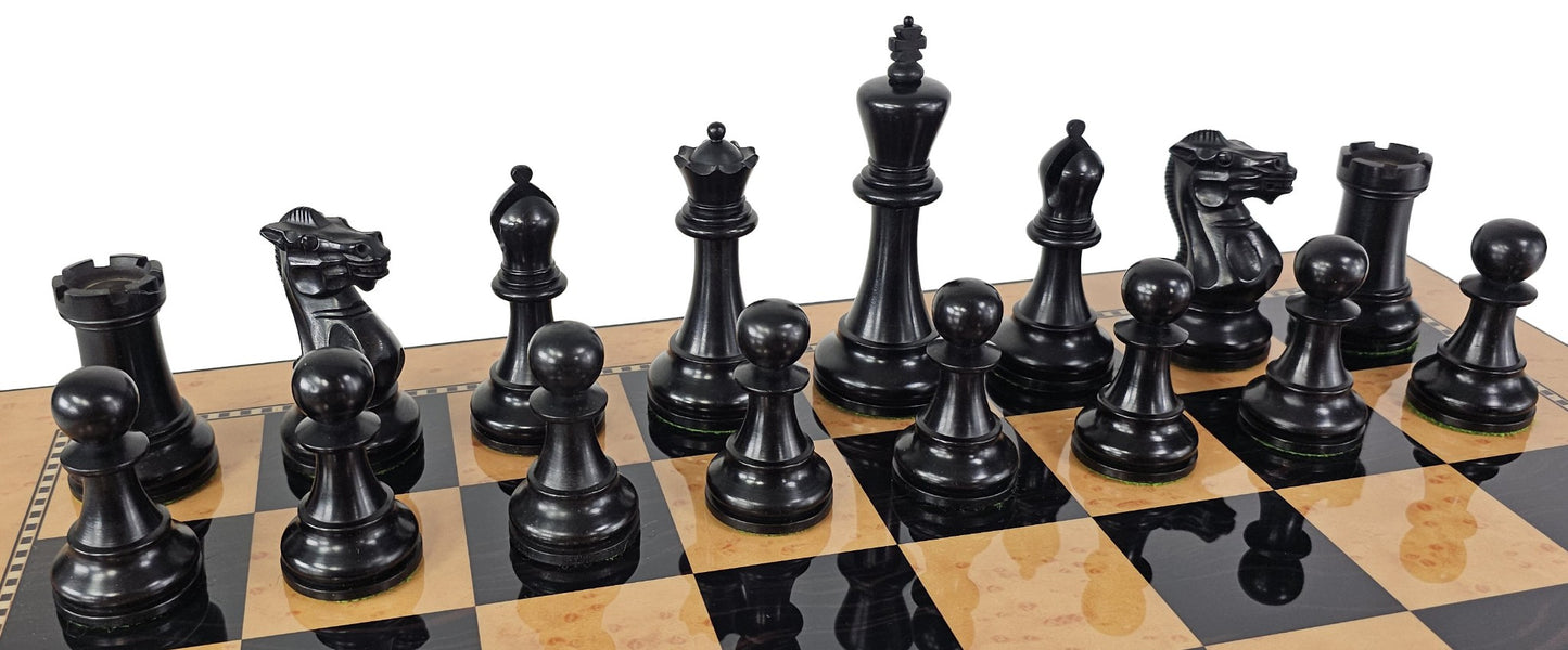 Large Black /Distressed Ceska 2Tone Staunton Wood Chess Set Walnut Color Storage