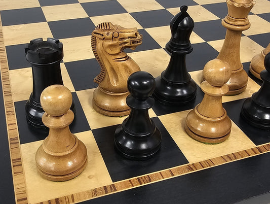 Large Black Antiqued 4 5/8 kg Anderssen Staunton Wood Chess Set 20.5 Ebony Board
