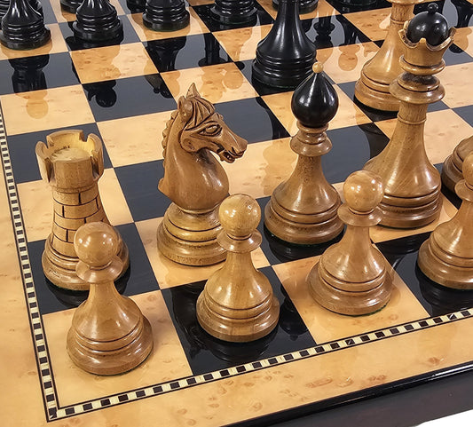 Ebony Black /Distress Ceska Staunton Wood Chess Set Large 18" Walnut Color Board