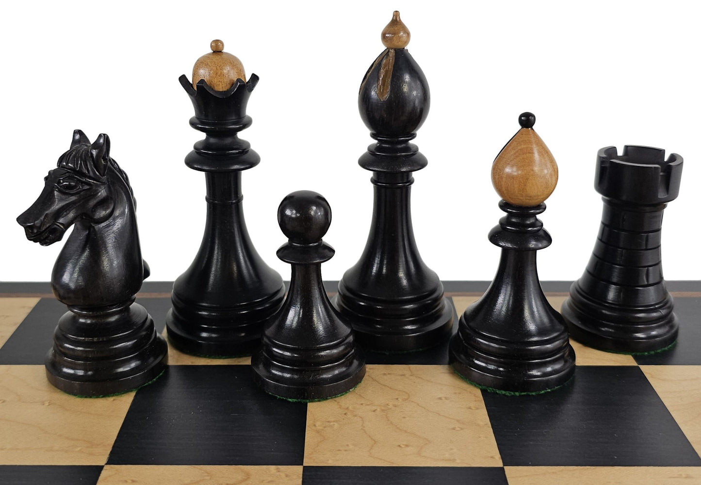 Black / Antiqued 4 1/8" Kg Ceska 2tone Staunton Chess Set w/ 17 1/4" Ebony Board