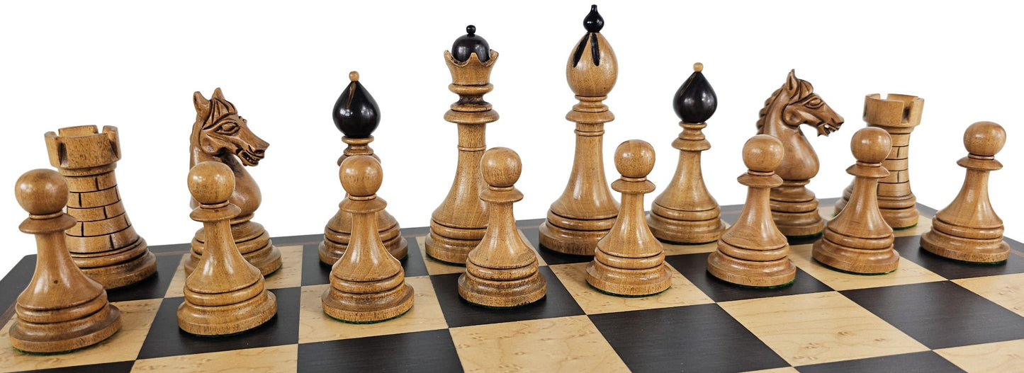Black / Antiqued 4 1/8" Kg Ceska 2tone Staunton Chess Set w/ 17 1/4" Ebony Board