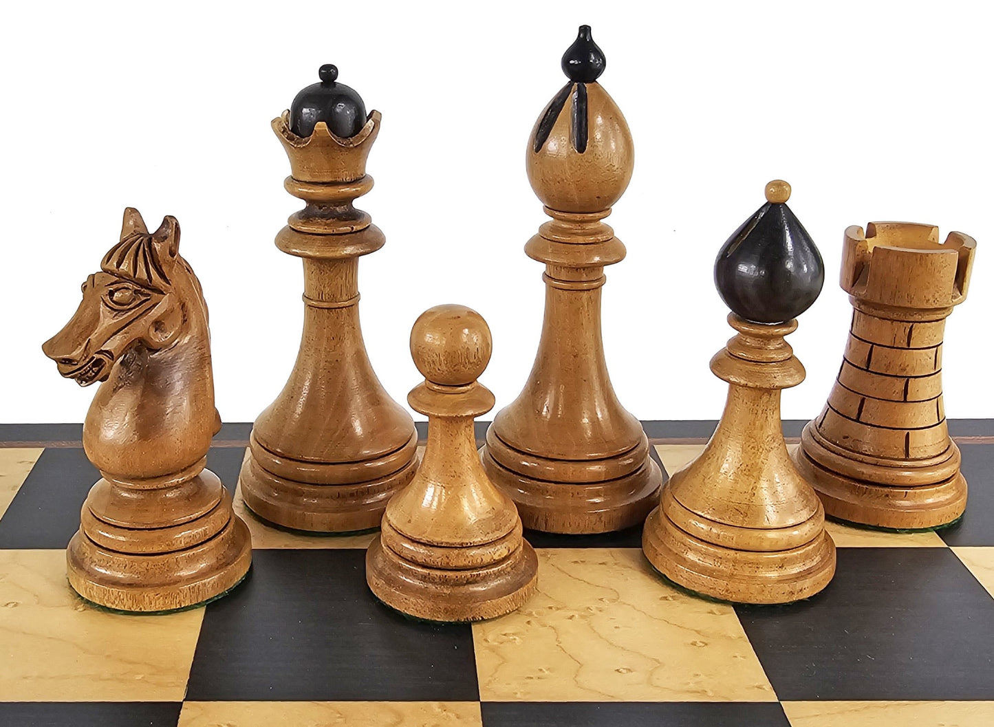 Black / Antiqued 4 1/8" Kg Ceska 2tone Staunton Chess Set w/ 17 1/4" Ebony Board