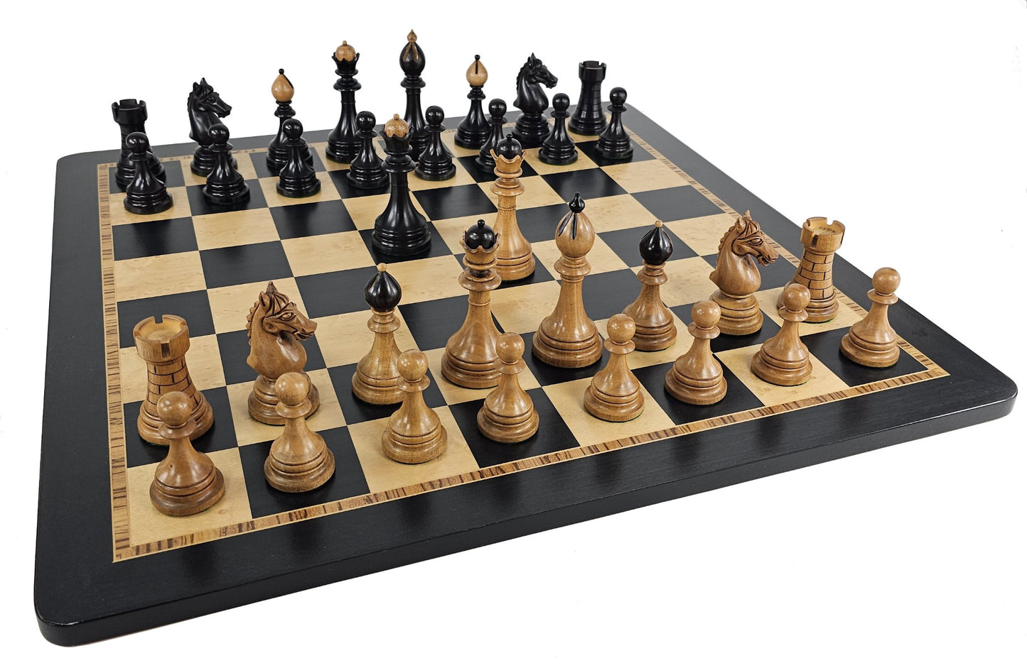 Black / Antiqued 4 1/8" Kg Ceska 2tone Staunton Chess Set Large 20.5 Ebony Board