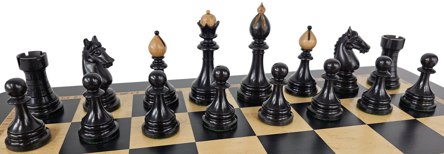 Black / Antiqued 4 1/8" Kg Ceska 2 Tone Staunton Wood Chess Men Set -NO Board