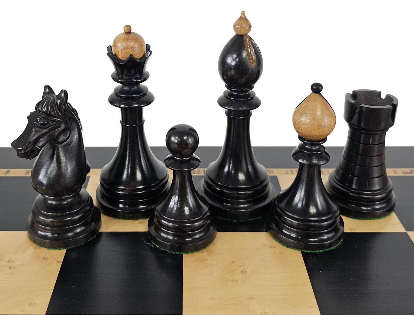 Black / Antiqued 4 1/8" Kg Ceska 2 Tone Staunton Wood Chess Men Set -NO Board
