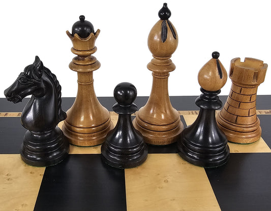 Black / Antiqued 4 1/8" Kg Ceska 2 Tone Staunton Wood Chess Men Set -NO Board