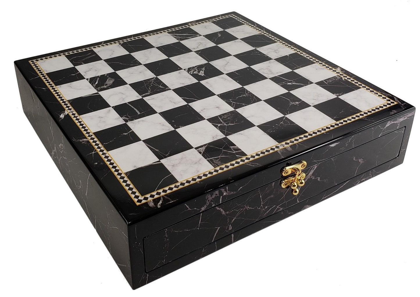 17 1/4" Drawer Storage Chess Board Black & White Faux Marble 1 7/8 inch Squares
