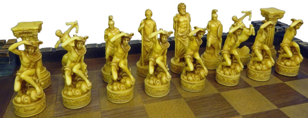 Zeus & Hera Greek Roman Mythology Gods Chess Set with 17" Castle Fortress Board