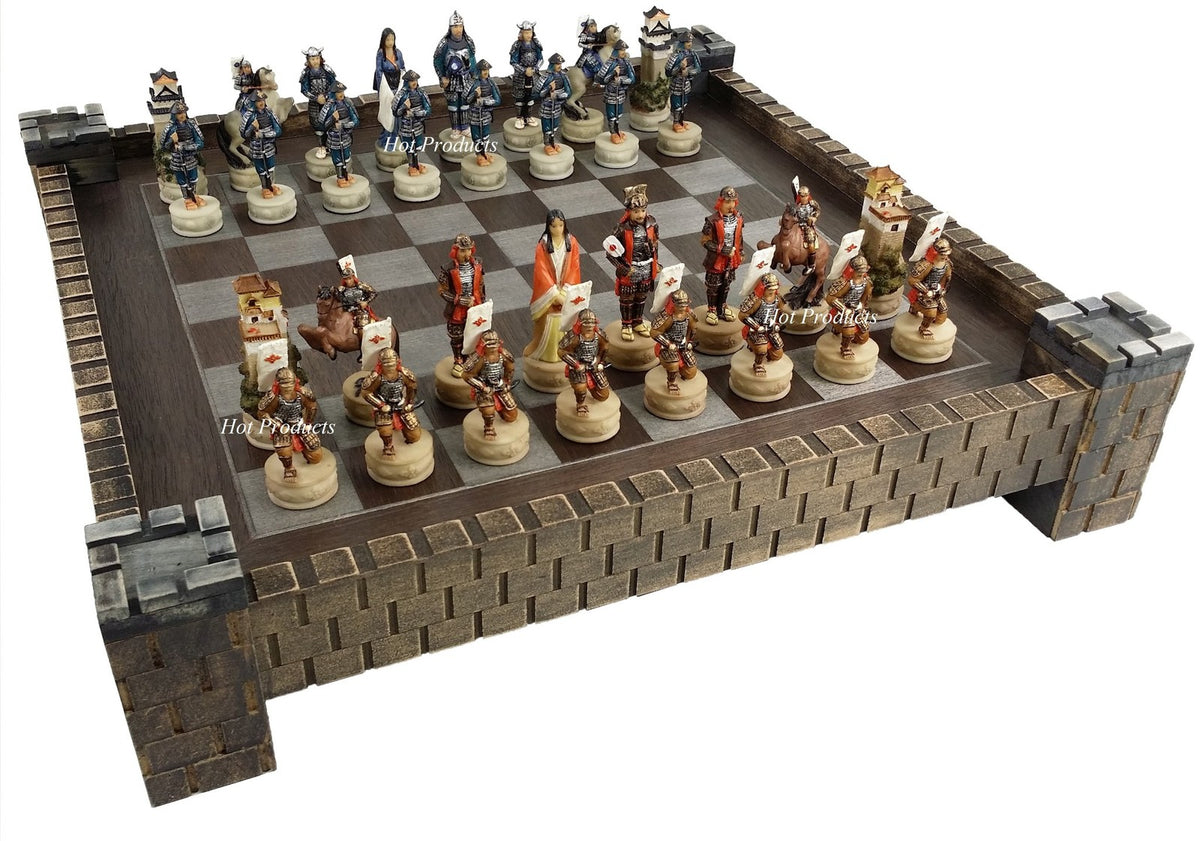 Japanese Samurai Warrior Oriental Chess Men Set with 17" Castle Fortress Board