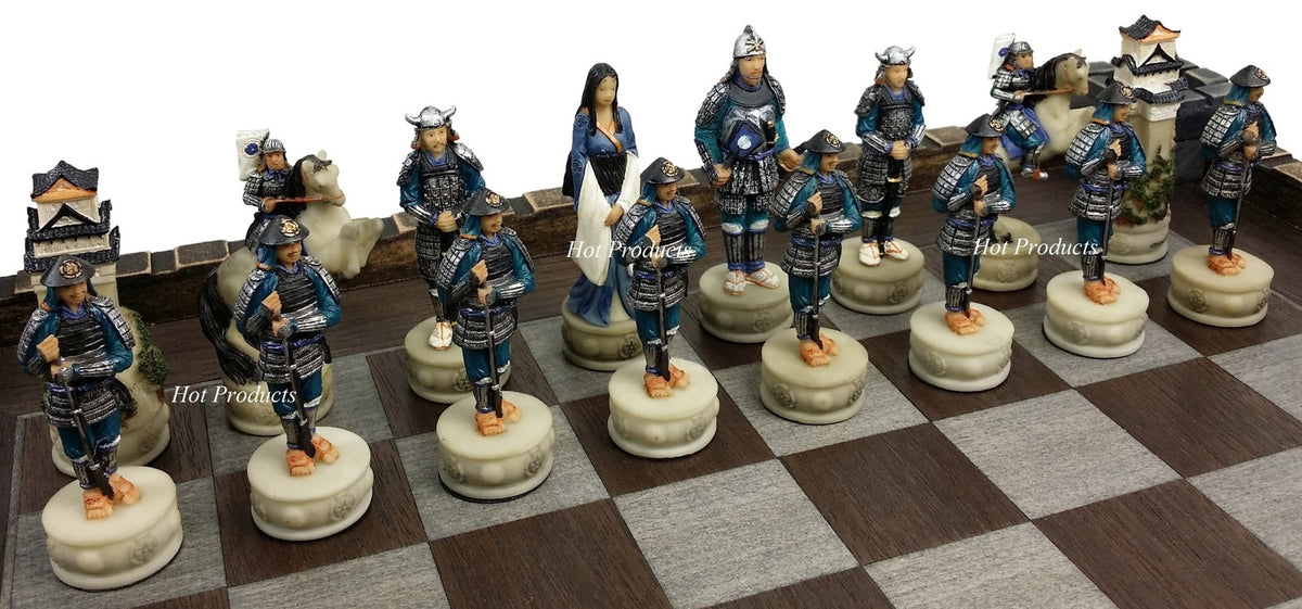 Japanese Samurai Warrior Oriental Chess Men Set with 17" Castle Fortress Board