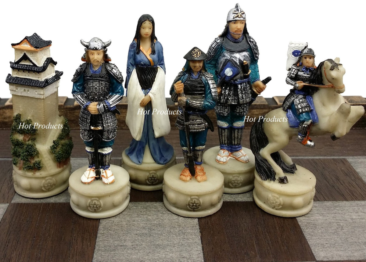 Japanese Samurai Warrior Oriental Chess Men Set with 17" Castle Fortress Board
