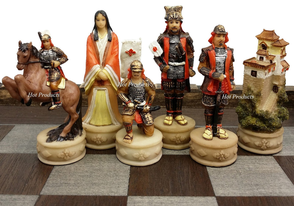 Japanese Samurai Warrior Oriental Chess Men Set with 17" Castle Fortress Board