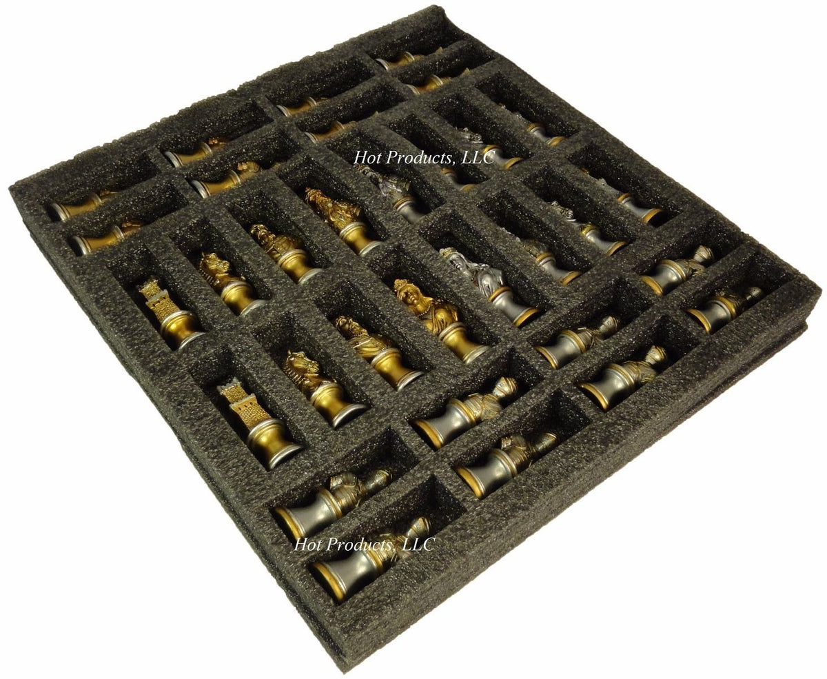 Medieval Times Crusades Busts Gold & Silver Knights Chess Men Set W Castle Board