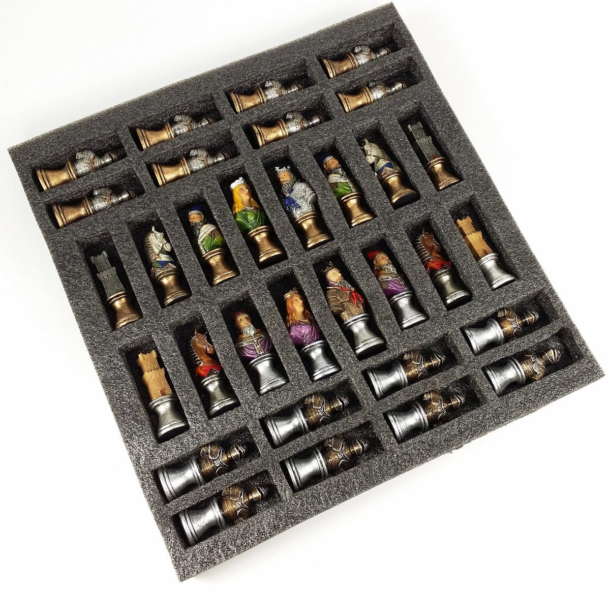 Medieval Times Crusades Busts Painted Knights Chess Set W/ Castle Board