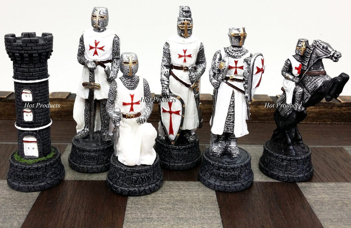 Medieval Times Crusades Red & White Maltese Knight Chess Set w/ 17" Castle Board