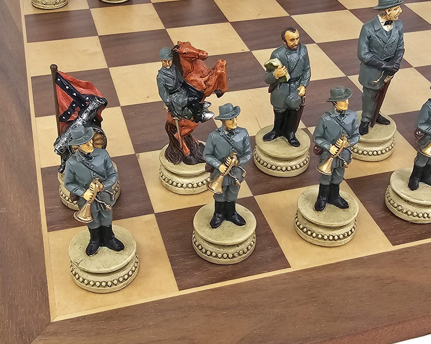US Civil War Generals Chess Set with 17" Walnut and Maple Board