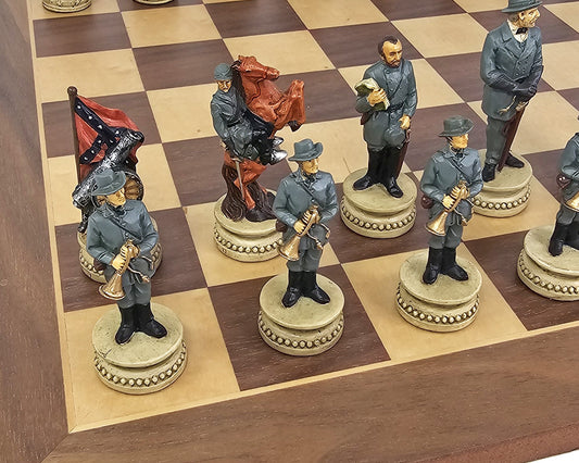 US Civil War Generals Chess Set with 17" Walnut and Maple Board