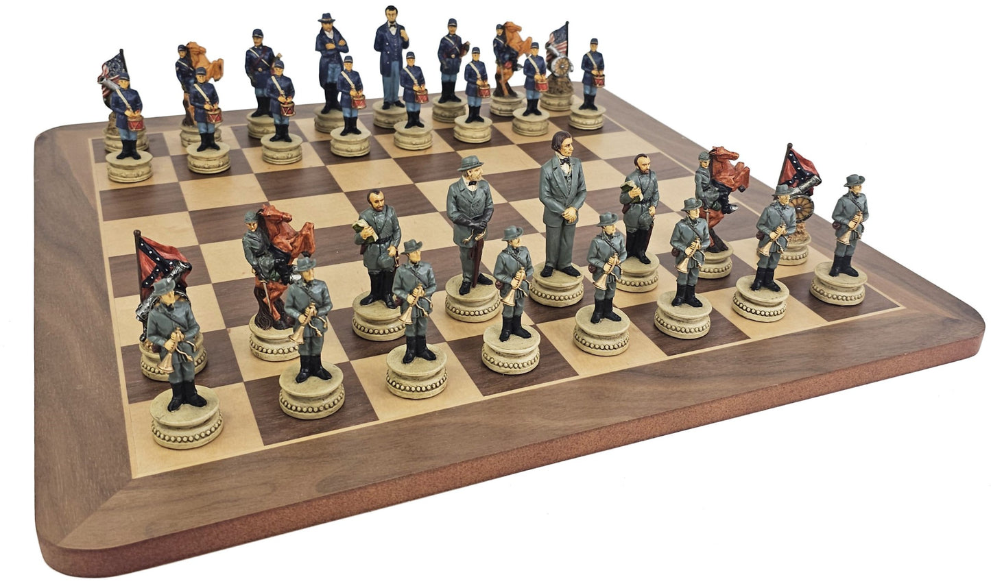 US Civil War Generals Chess Set with 17" Walnut and Maple Board