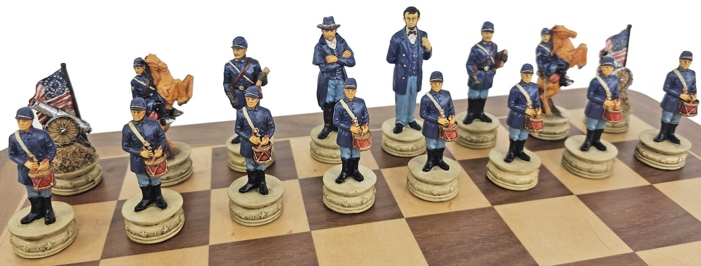 US Civil War Generals Chess Set with 17" Walnut and Maple Board
