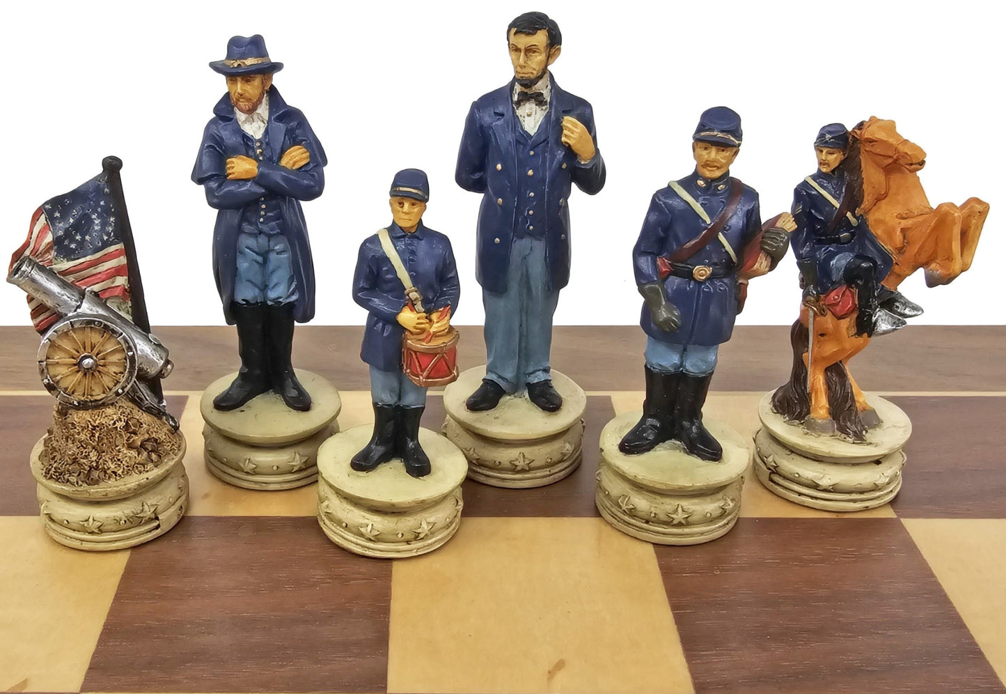 US Civil War Generals Chess Set with 17" Walnut and Maple Board