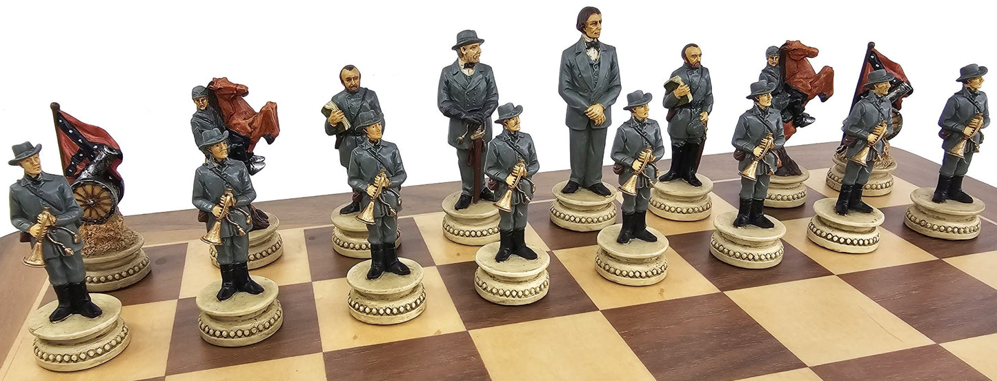US Civil War Generals Chess Set with 17" Walnut and Maple Board