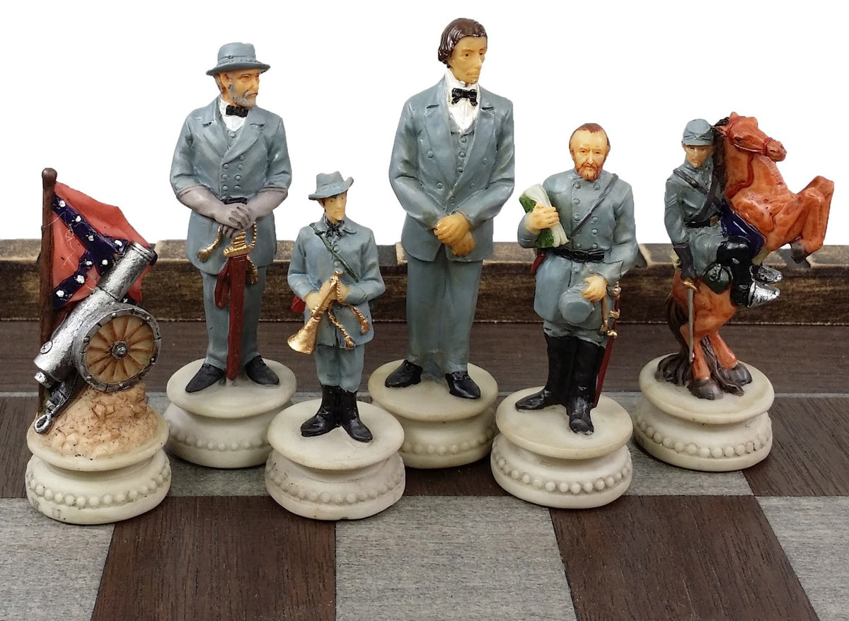 American US Civil War General Queens Chess Men Set w/ 17" Fortress Castle Board