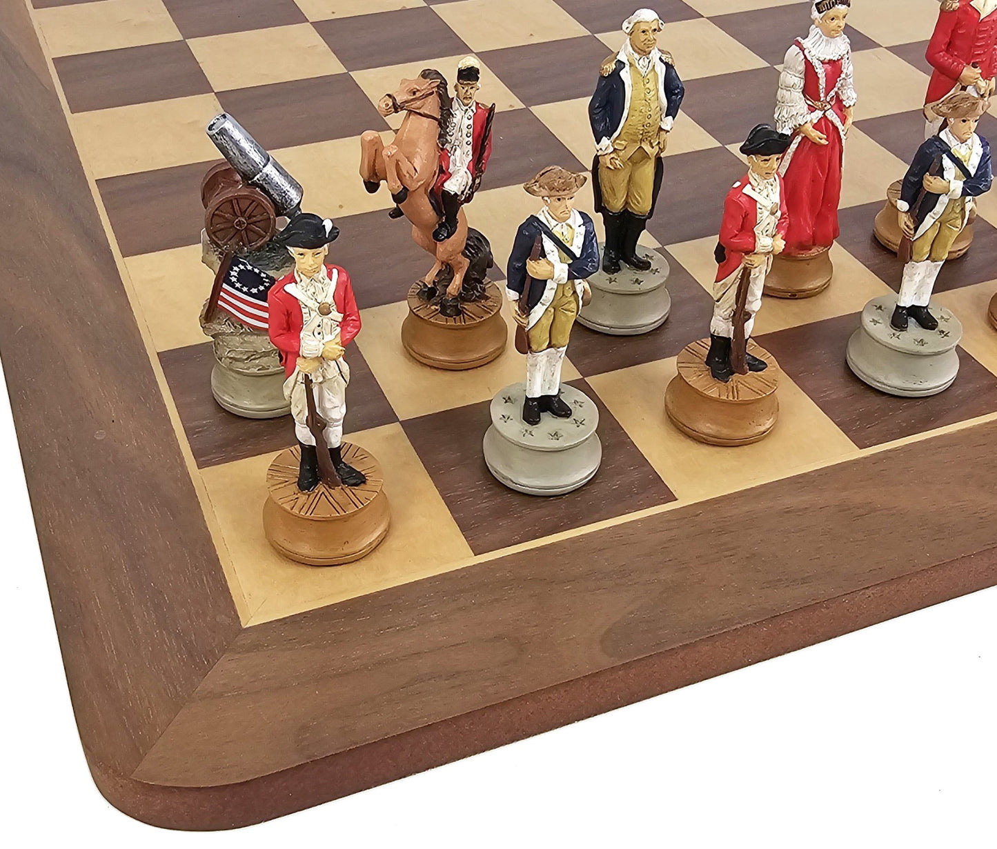 American Revolution War Chess Set with 17" Walnut and Maple Board