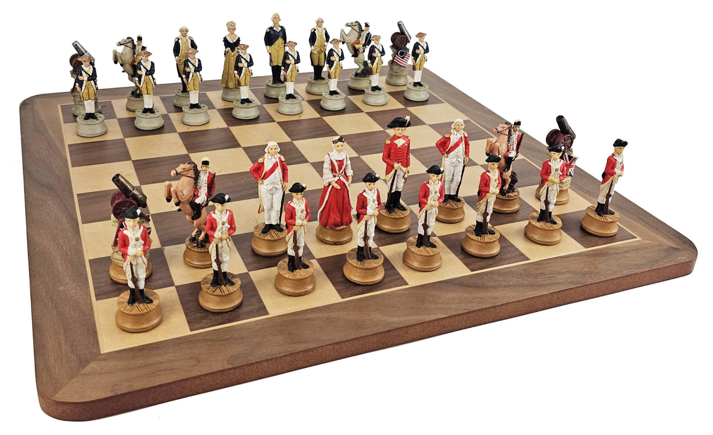 American Revolution War Chess Set with 17" Walnut and Maple Board