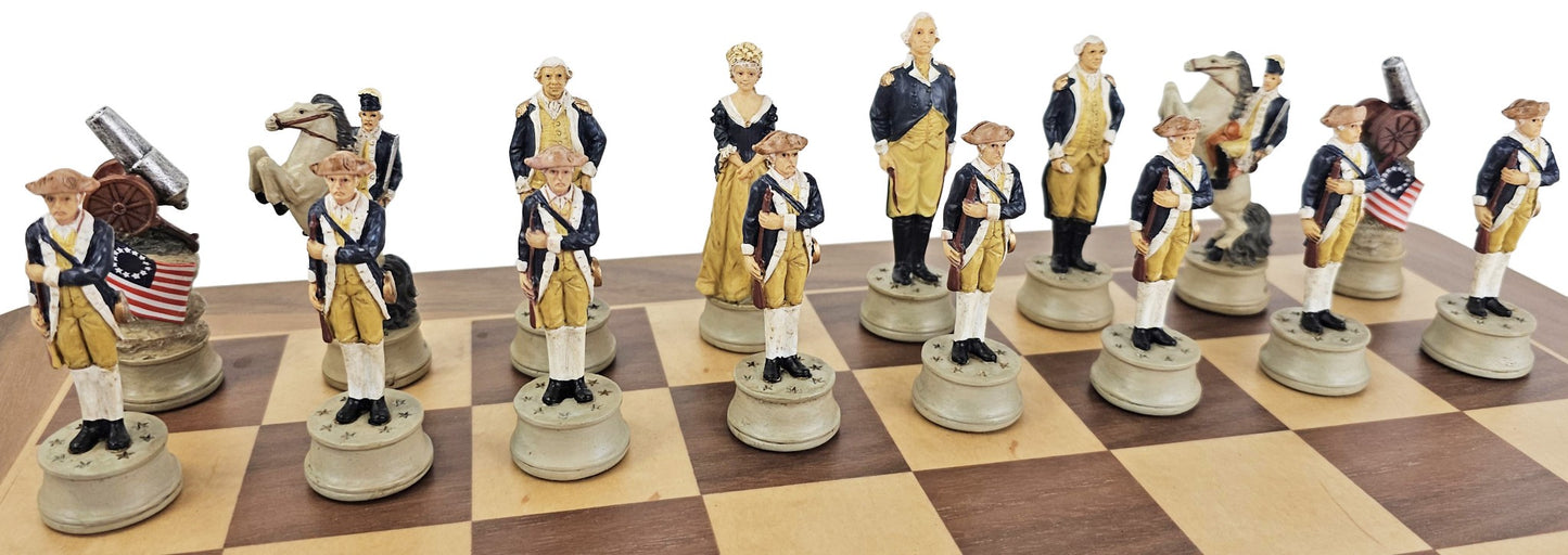 American Revolution War Chess Set with 17" Walnut and Maple Board