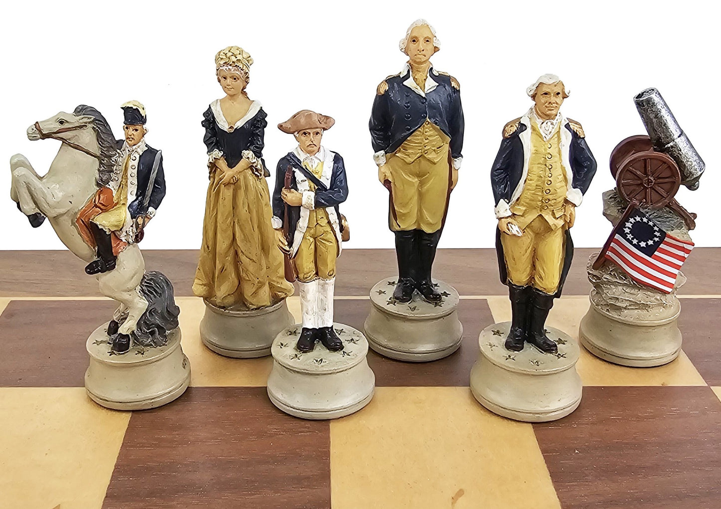 American Revolution War Chess Set with 17" Walnut and Maple Board