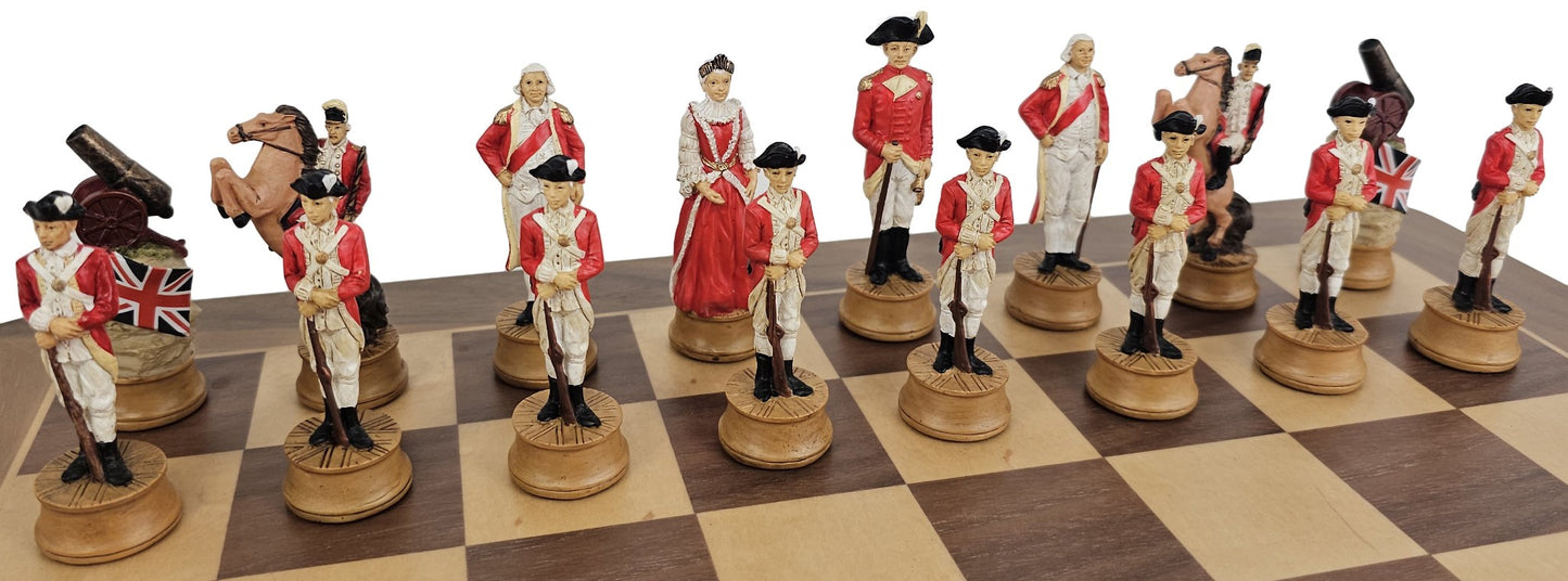 American Revolution War Chess Set with 17" Walnut and Maple Board