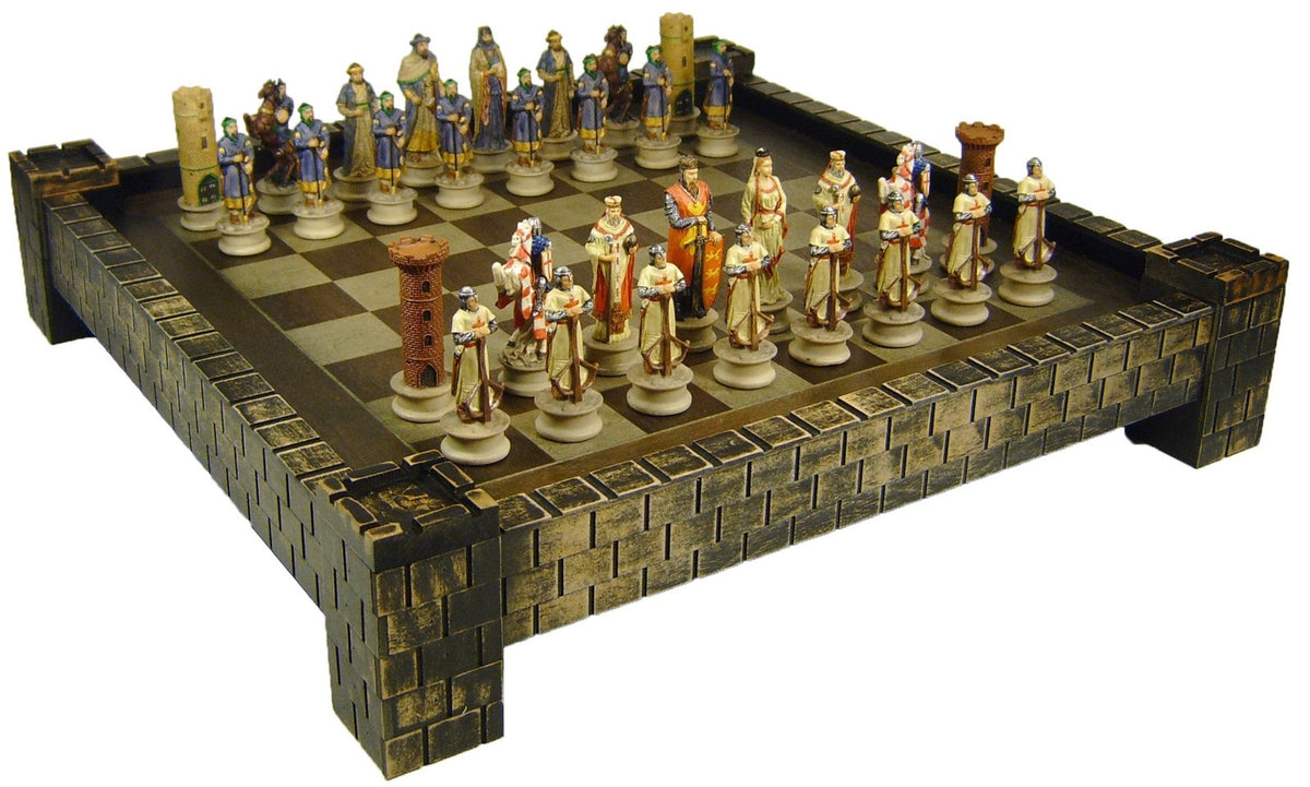 Medieval Times Crusades Arabian vs Christian Knights  Chess Set W/ Castle Board