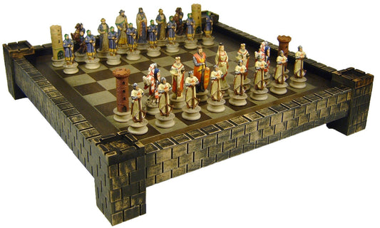 Medieval Times Crusades Arabian vs Christian Knights  Chess Set W/ Castle Board