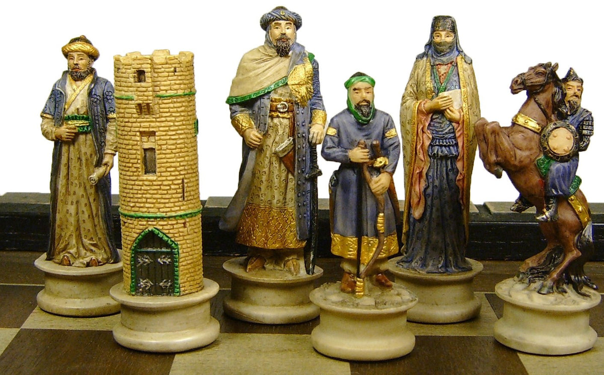 Medieval Times Crusades Arabian vs Christian Knights  Chess Set W/ Castle Board