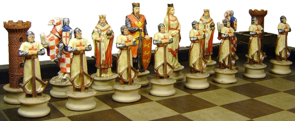 Medieval Times Crusades Arabian vs Christian Knights  Chess Set W/ Castle Board