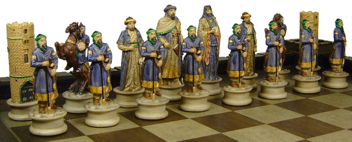 Medieval Times Crusades Arabian vs Christian Knights  Chess Set W/ Castle Board