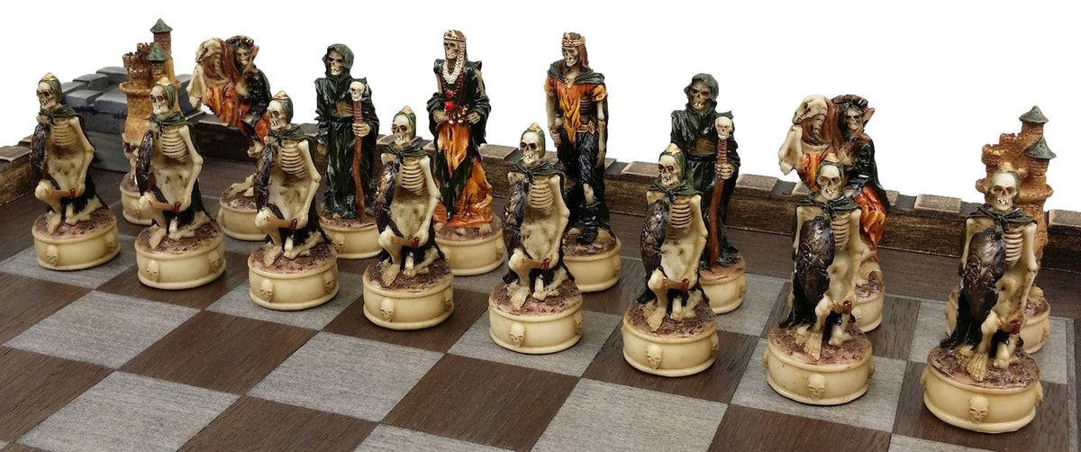 Skeleton Slayer Gothic Fantasy Skull Chess Men Set W/ Castle Fortress Board