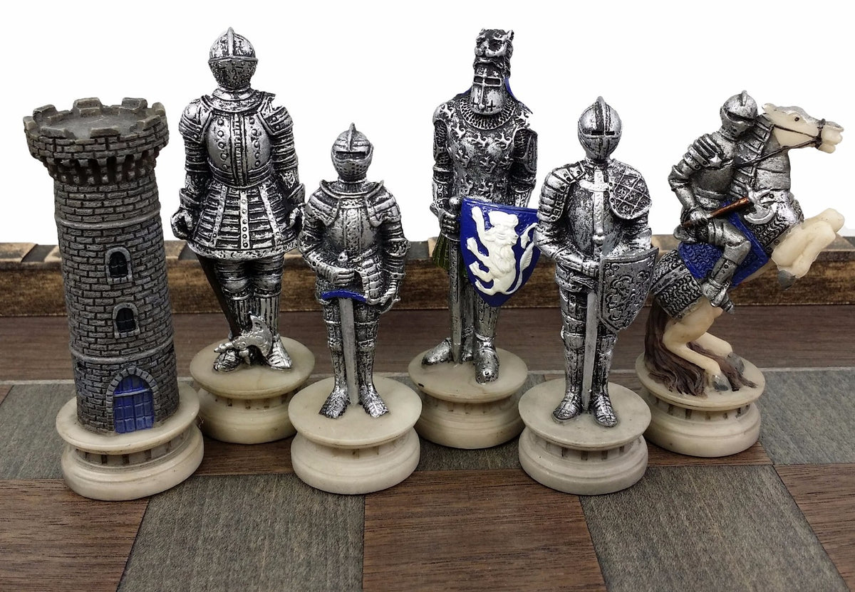 Medieval Times Crusades Warrior Knight Gold & Silver Chess Set W/ Castle Board
