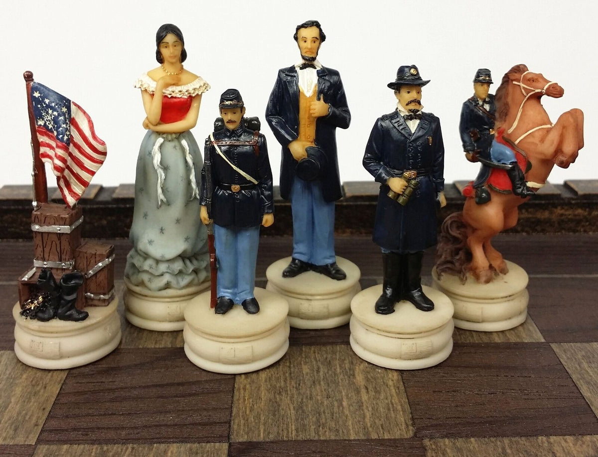 American US Civil War Wife Queens Chess Set with 17" Fortress Castle Board