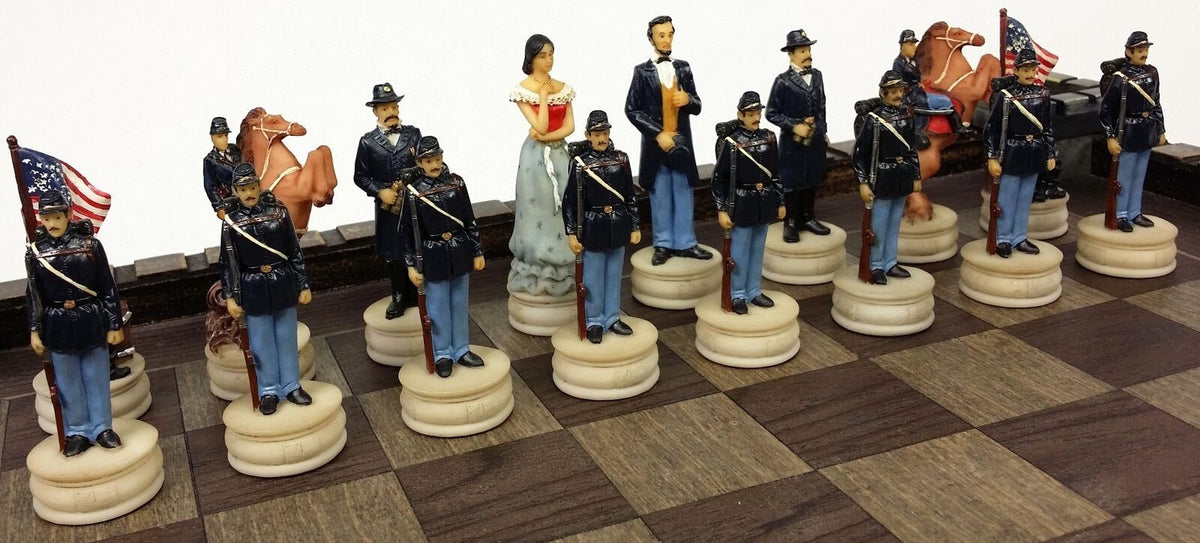 American US Civil War Wife Queens Chess Set with 17" Fortress Castle Board