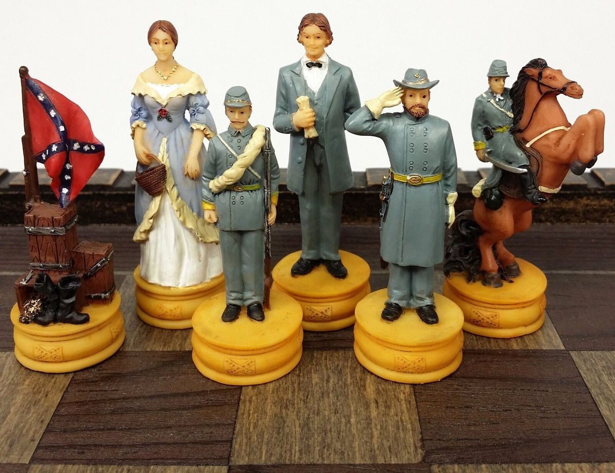 American US Civil War Wife Queens Chess Set with 17" Fortress Castle Board