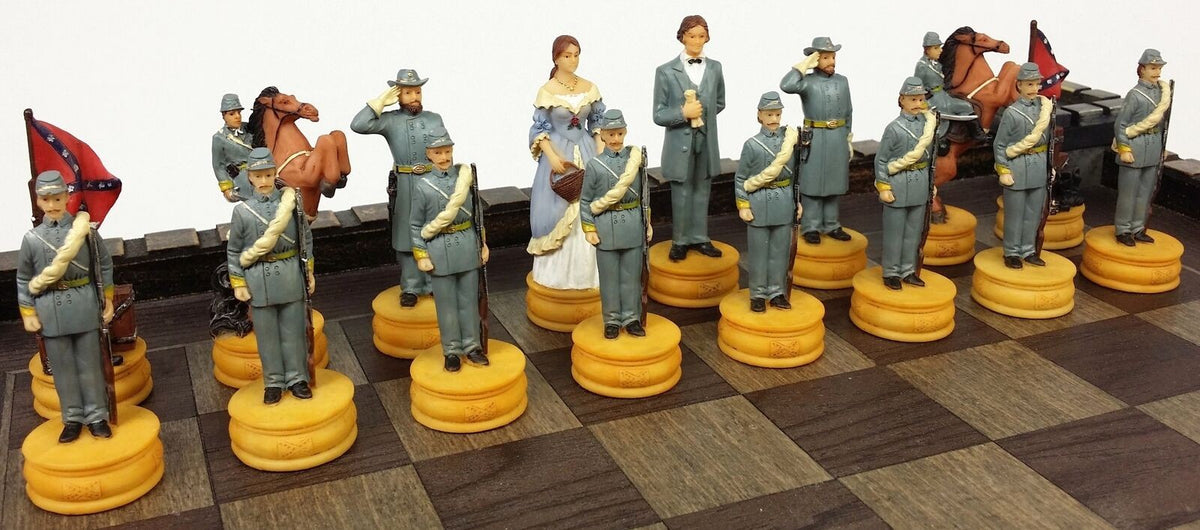 American US Civil War Wife Queens Chess Set with 17" Fortress Castle Board