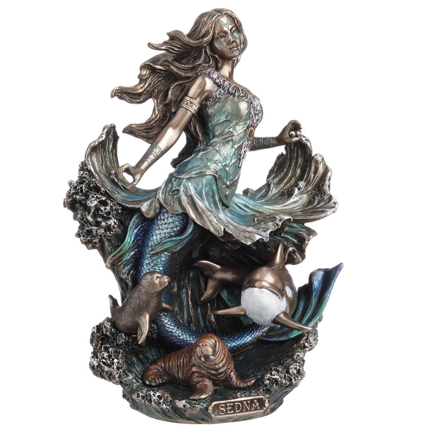 Veronese Design 8 1/2 Inch Sedna The Inuit Goddess of The Sea Cold Cast Resin Bronze Finish Statue Orca Walrus Sea Lion Mermaid Sculpture