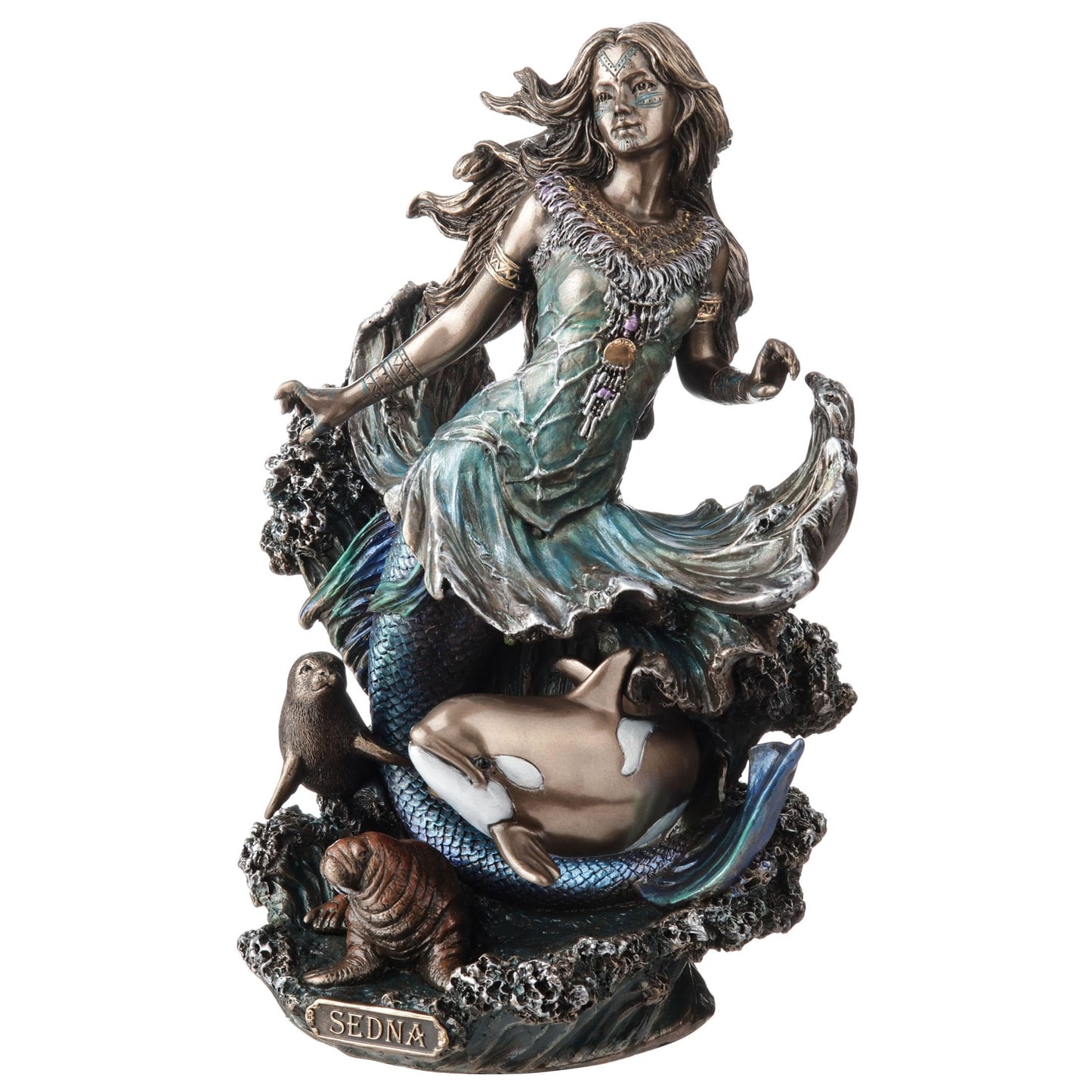 Veronese Design 8 1/2 Inch Sedna The Inuit Goddess of The Sea Cold Cast Resin Bronze Finish Statue Orca Walrus Sea Lion Mermaid Sculpture