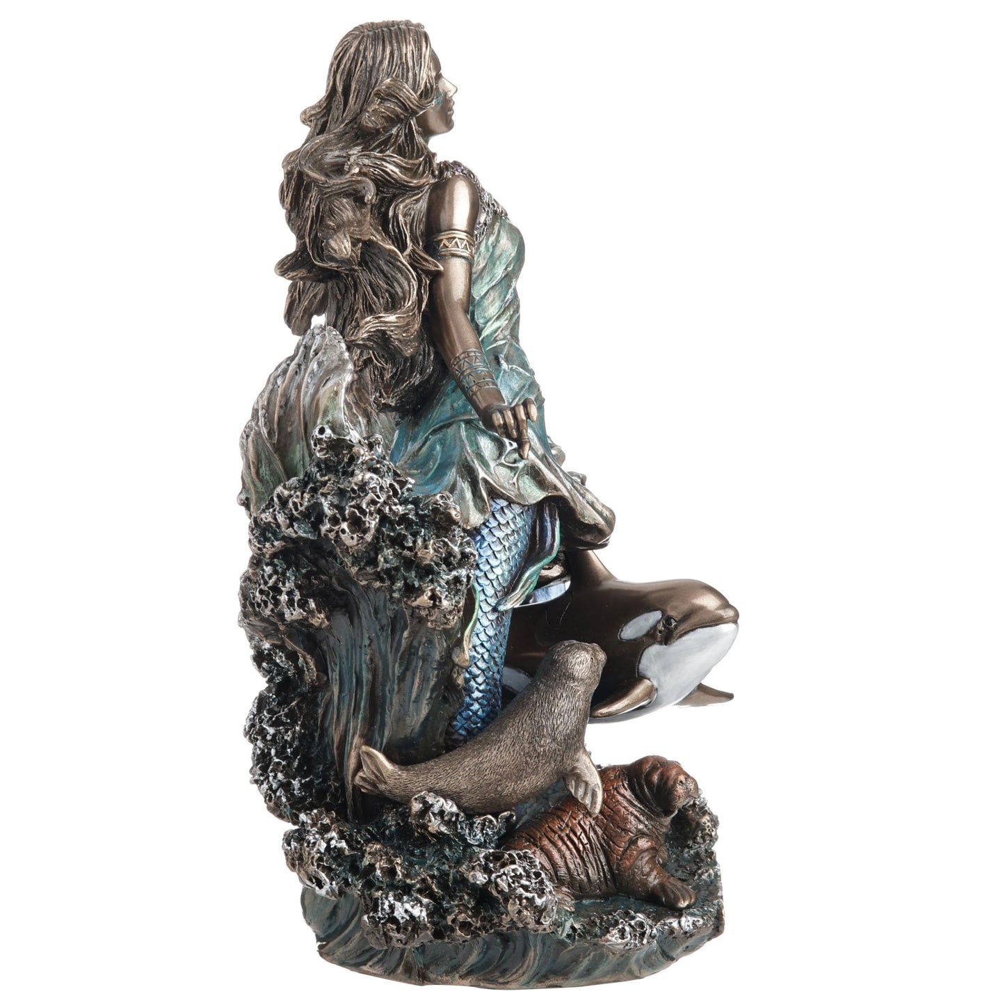 Veronese Design 8 1/2 Inch Sedna The Inuit Goddess of The Sea Cold Cast Resin Bronze Finish Statue Orca Walrus Sea Lion Mermaid Sculpture