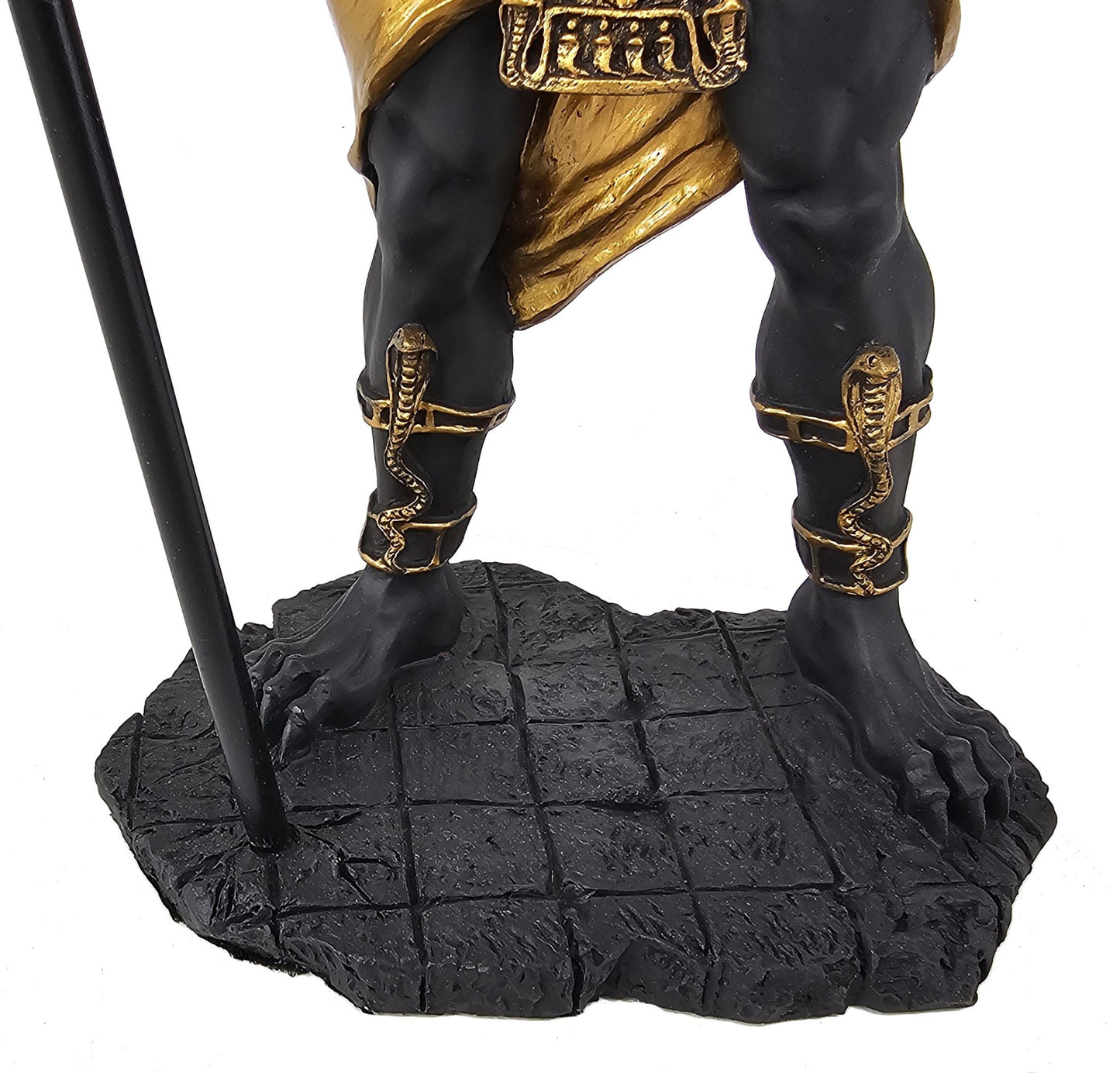 10" Egyptian Anubis Jackal with Cobra Scepter Statue Black and Gold Color